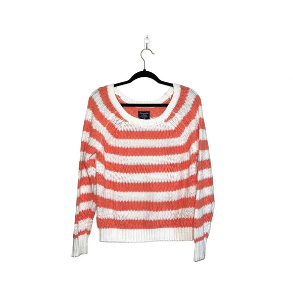 Abercrombie & Fitch White & Peach Striped Chunky Knit Sweater Medium Women’s - Picture 1 of 10